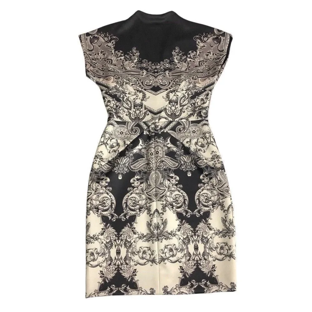 Artelier Nicole Miller Dress Womens 2 Brown Baroque‎ Front Zip Body Con Sheath